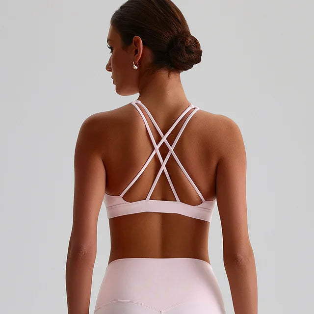 Einfarbiges Sport-Top für Damen – Yoga-BH mit Kreuzrücken, Gepolstert, Hohe Schlagfestigkeit, Fitness-Top & Strumpfhose