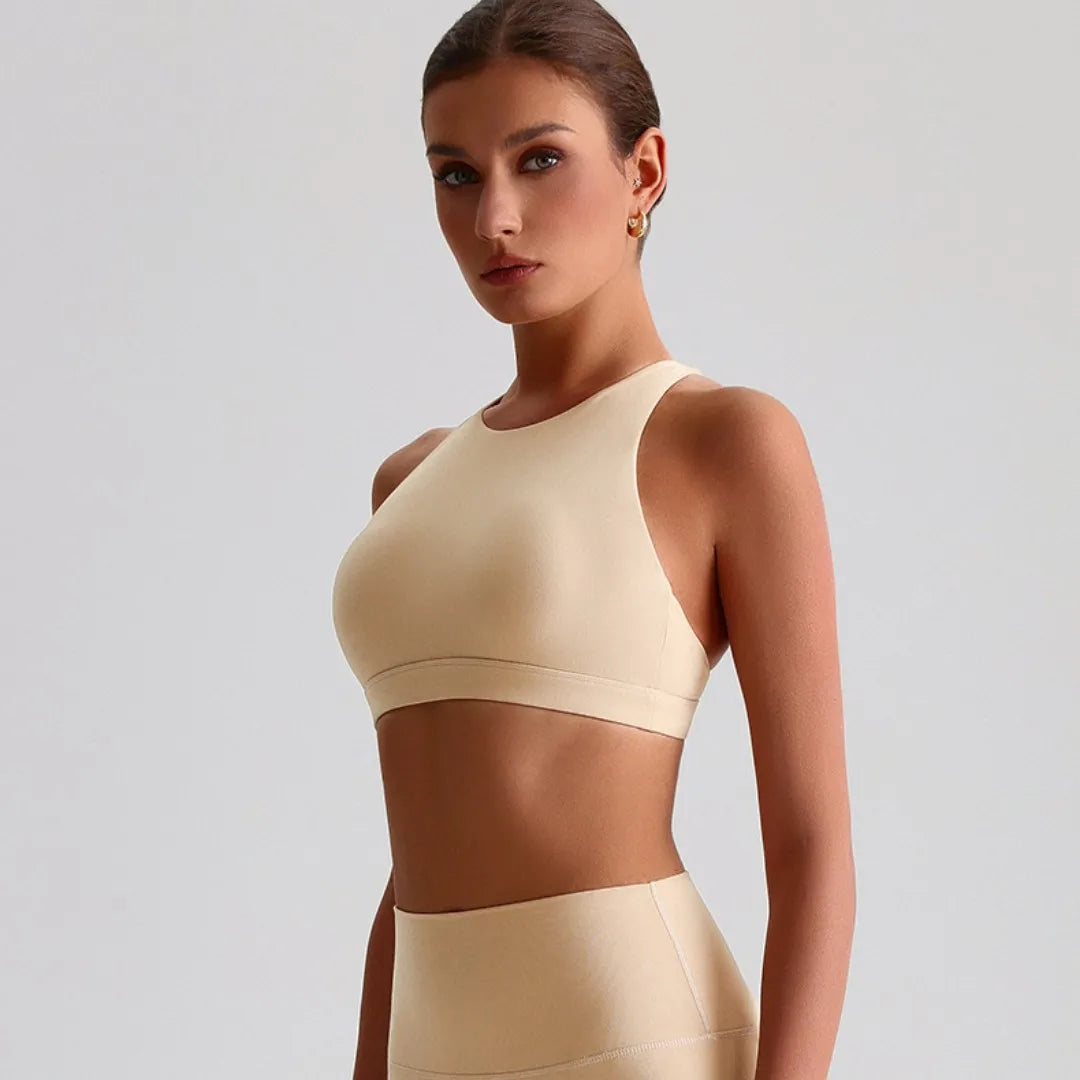 Einfarbiges Sport-Top für Damen – Yoga-BH mit Kreuzrücken, Gepolstert, Hohe Schlagfestigkeit, Fitness-Top & Strumpfhose