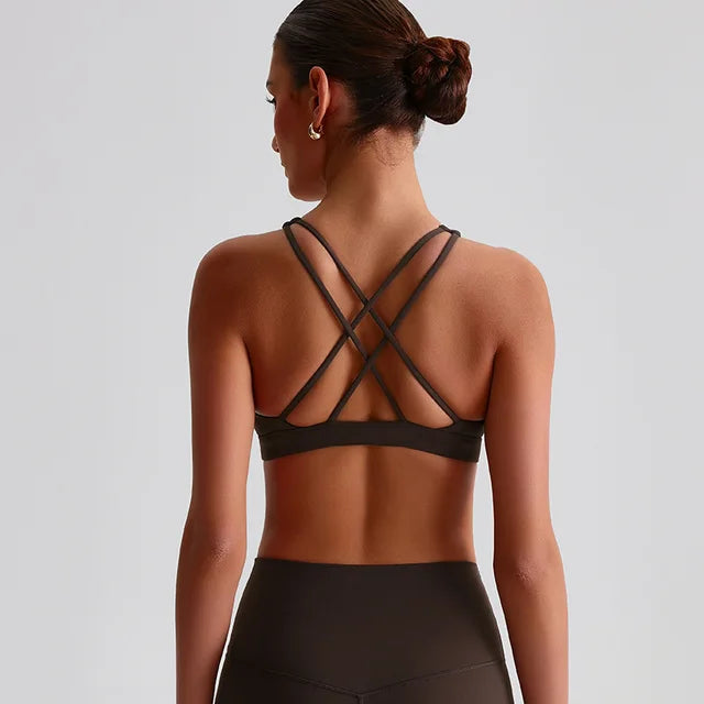 Einfarbiges Sport-Top für Damen – Yoga-BH mit Kreuzrücken, Gepolstert, Hohe Schlagfestigkeit, Fitness-Top & Strumpfhose