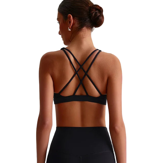 Einfarbiges Sport-Top für Damen – Yoga-BH mit Kreuzrücken, Gepolstert, Hohe Schlagfestigkeit, Fitness-Top & Strumpfhose