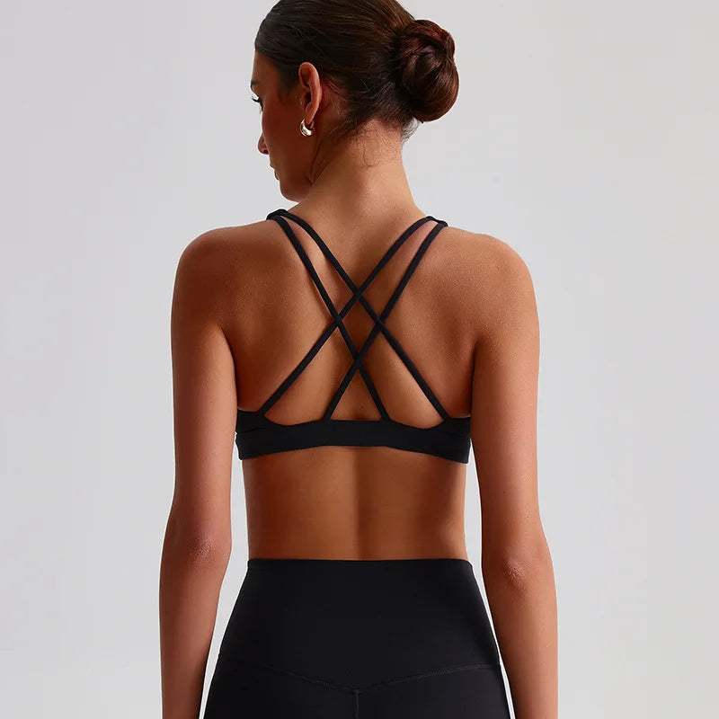 Einfarbiges Sport-Top für Damen – Yoga-BH mit Kreuzrücken, Gepolstert, Hohe Schlagfestigkeit, Fitness-Top & Strumpfhose
