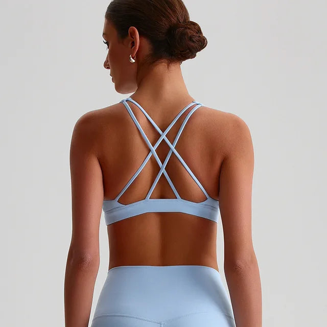 Einfarbiges Sport-Top für Damen – Yoga-BH mit Kreuzrücken, Gepolstert, Hohe Schlagfestigkeit, Fitness-Top & Strumpfhose