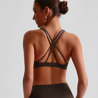 Einfarbiges Sport-Top für Damen – Yoga-BH mit Kreuzrücken, Gepolstert, Hohe Schlagfestigkeit, Fitness-Top & Strumpfhose