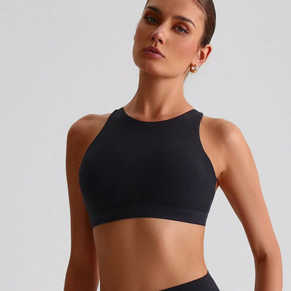 Einfarbiges Sport-Top für Damen – Yoga-BH mit Kreuzrücken, Gepolstert, Hohe Schlagfestigkeit, Fitness-Top & Strumpfhose
