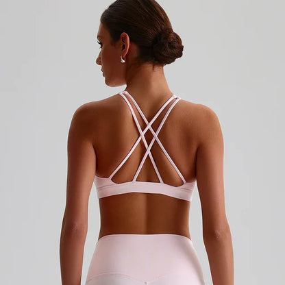 Einfarbiges Sport-Top für Damen – Yoga-BH mit Kreuzrücken, Gepolstert, Hohe Schlagfestigkeit, Fitness-Top & Strumpfhose