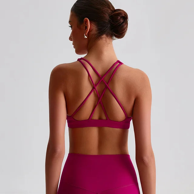 Einfarbiges Sport-Top für Damen – Yoga-BH mit Kreuzrücken, Gepolstert, Hohe Schlagfestigkeit, Fitness-Top & Strumpfhose