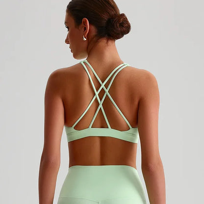 Einfarbiges Sport-Top für Damen – Yoga-BH mit Kreuzrücken, Gepolstert, Hohe Schlagfestigkeit, Fitness-Top & Strumpfhose