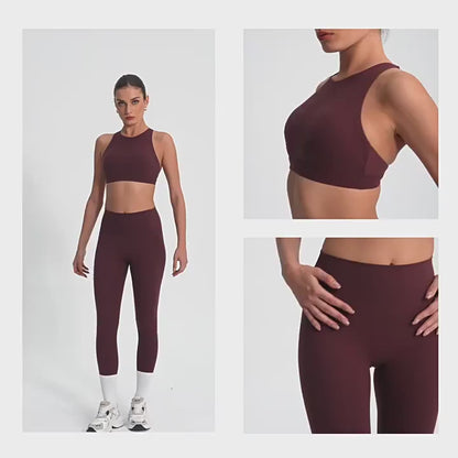 Einfarbiges Sport-Top für Damen – Yoga-BH mit Kreuzrücken, Gepolstert, Hohe Schlagfestigkeit, Fitness-Top & Strumpfhose